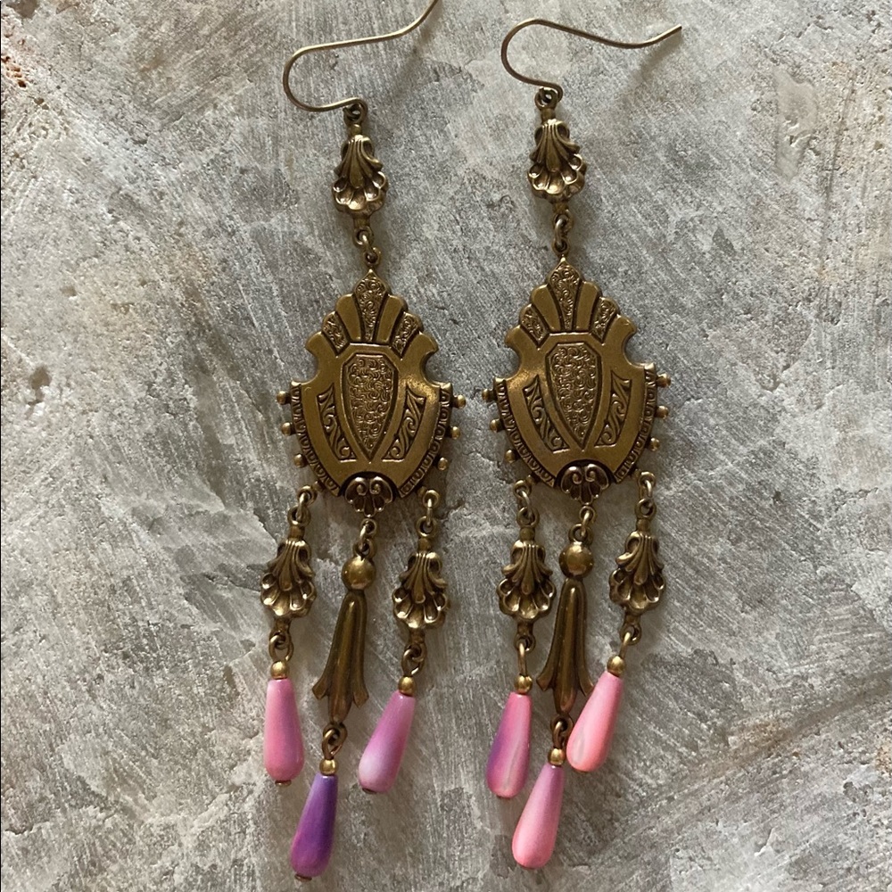 Vintage Sadie Greens Brass Tone Dangle Earrings